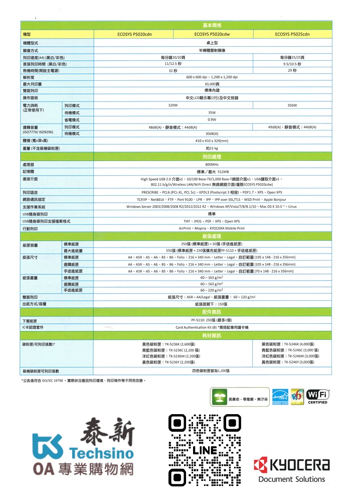 Kyocera  ECOSYS P5025cdn 彩色雷射印表機