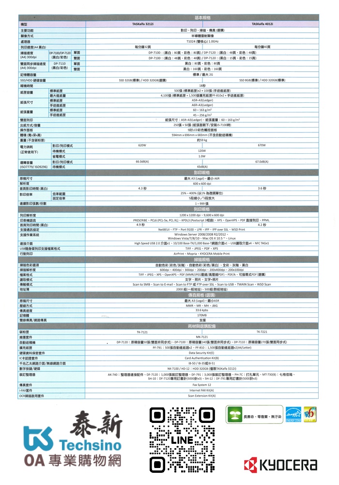 Kyocera TASKalfa 3212i  數位影印 網路列印 彩色掃描 (傳真 PC-FAX)