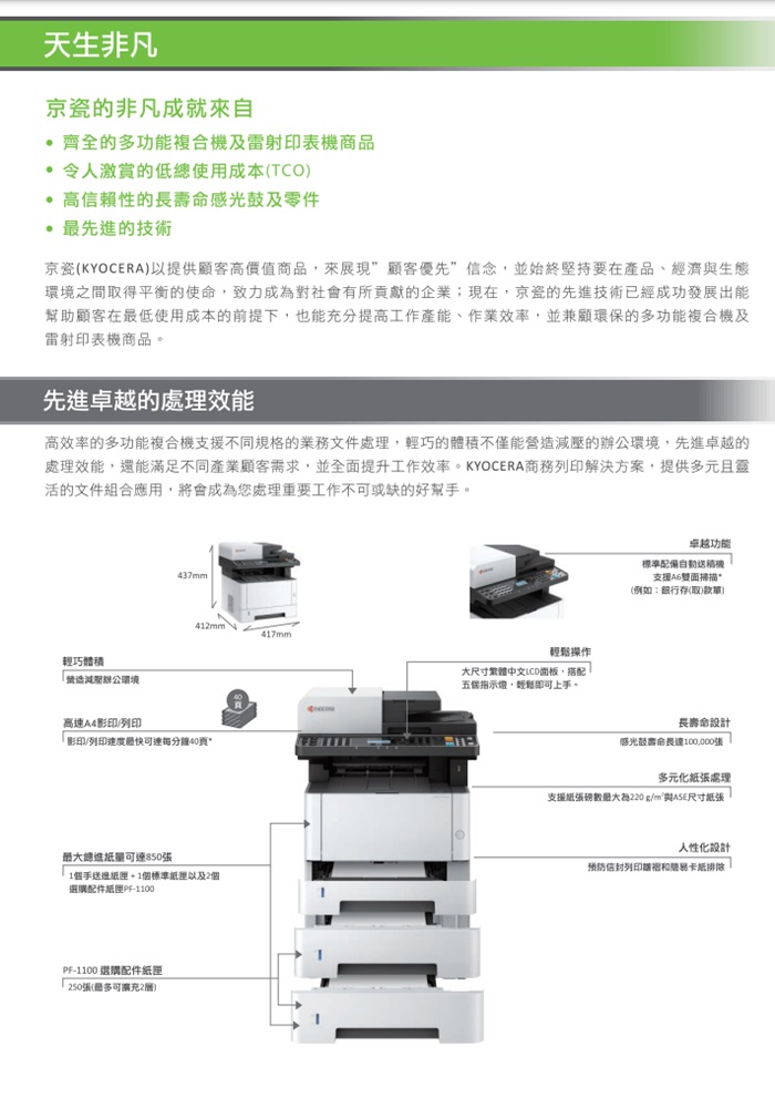 Kyocera ECOSYS M2540dn黑白複合機 影印 列印 彩色掃描 傳真(網路版)