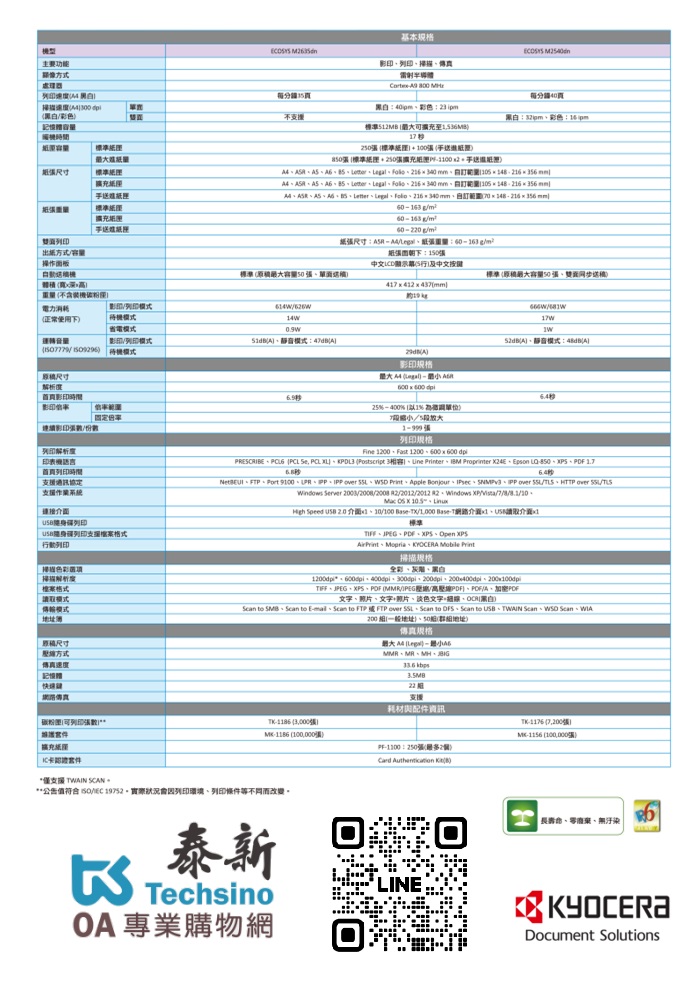 Kyocera ECOSYS M2540dn黑白複合機 影印 列印 彩色掃描 傳真(網路版)