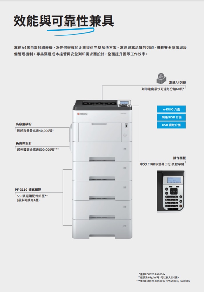 Kyocera ECOSYS PA4500x 黑白雷射印表機