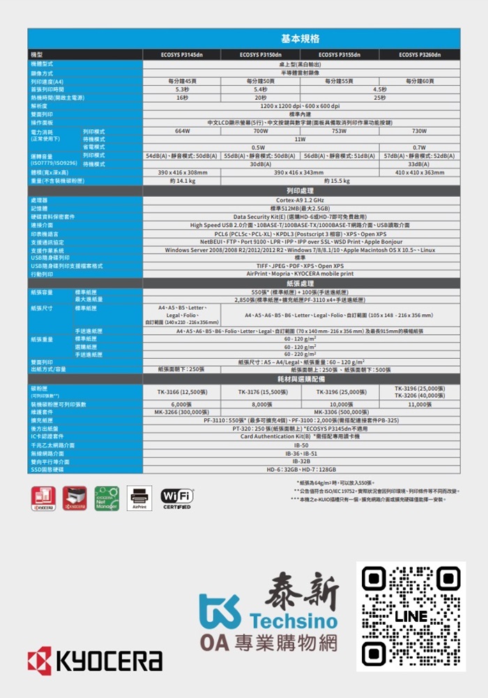 Kyocera ECOSYS P3145dn 黑白雷射印表機